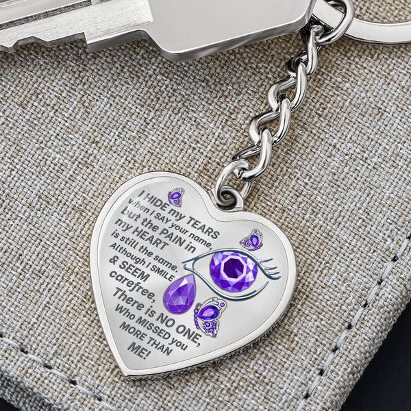 Purple Butterfly I Hide My Tears Memorial Heart Keychain HNLVBC0004