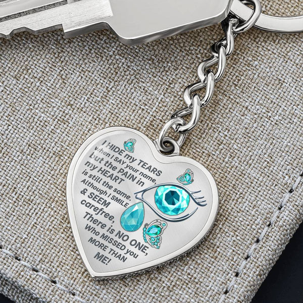 Turquoise Butterfly I Hide My Tears Memorial Heart Keychain HNLVBC0004