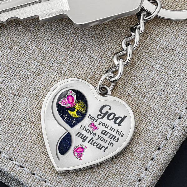 Magenta Butterfly God Has You Memorial Heart Keychain HNLVBC0014