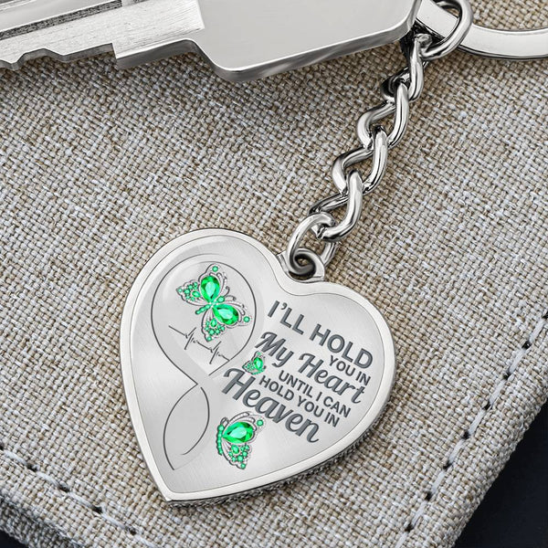 Aquamarine Butterfly Hold You In My Heart Memorial Heart Keychain HNLVBC0007