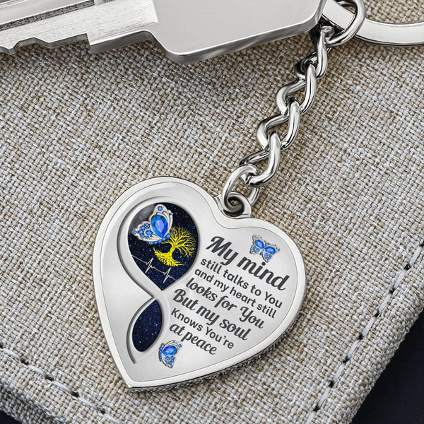 Light Blue Butterfly My Mind Memorial Heart Keychain HNLVBC0012