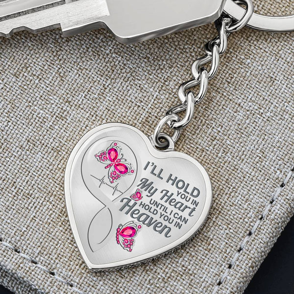 Pink Butterfly Hold You In My Heart Memorial Heart Keychain HNLVBC0007