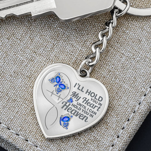 Blue Butterfly Hold You In My Heart Memorial Heart Keychain HNLVBC0007