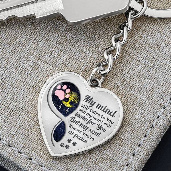 Light Pink Pet Paw Print My Mind Memorial Heart Keychain HNLVBC0012