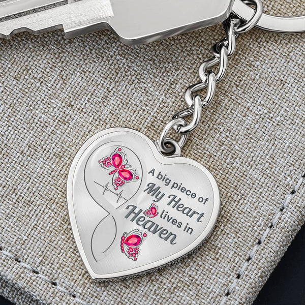 Pink Butterfly A Big Piece Memorial Heart Keychain HNLVBC0006