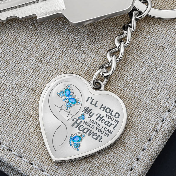 Light Blue Butterfly Hold You In My Heart  Memorial Heart Keychain HNLVBC0007
