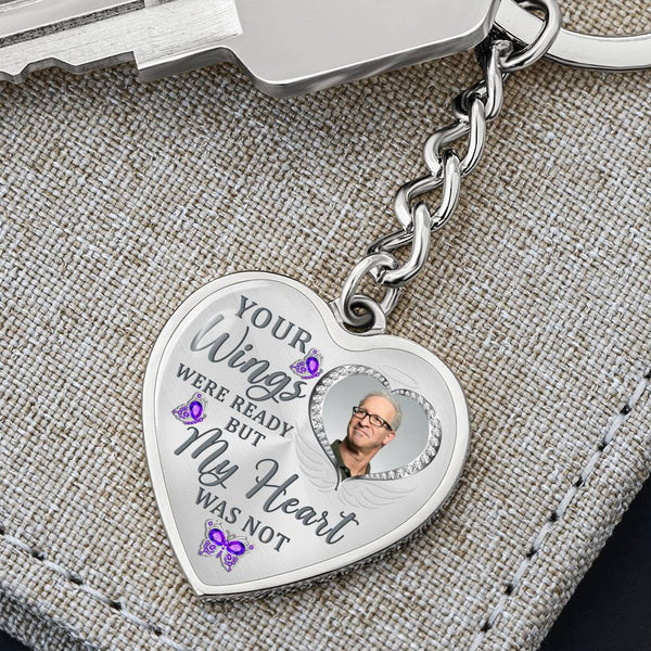 Violet Butterfly Your Wings Were Ready Memorial Heart Keychain HNLVBC0010