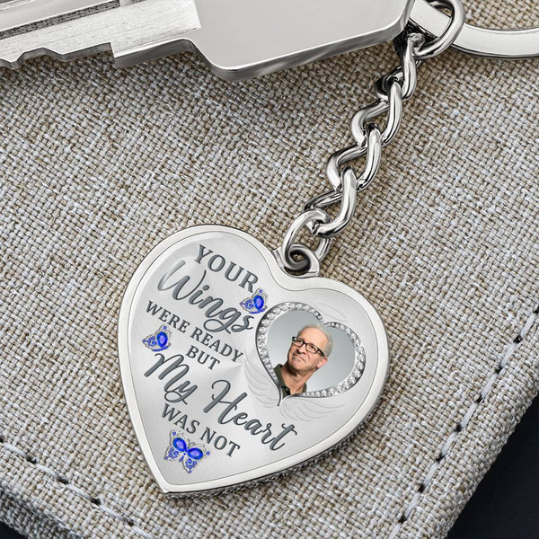 Blue Butterfly Your Wings Were Ready  Memorial Heart Keychain HNLVBC0010