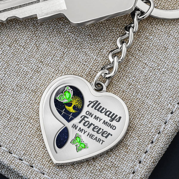 Green Butterfly Always In My Mind Memorial Heart Keychain HNLVBC0017