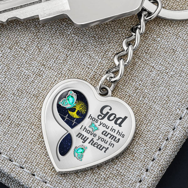 Turquoise Butterfly God Has You Memorial Heart Keychain HNLVBC0014