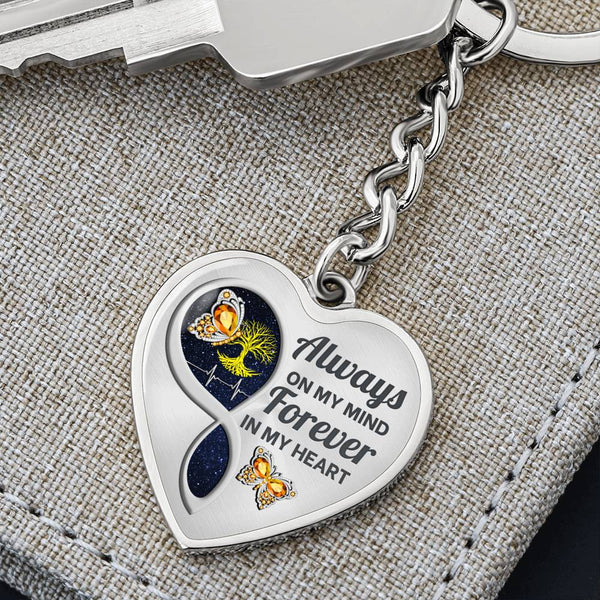 Orange Butterfly Always In My Mind Memorial Heart Keychain HNLVBC0017