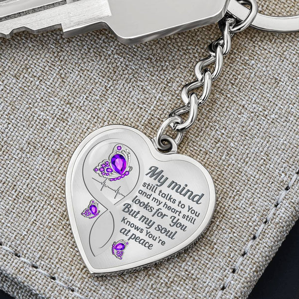 Violet Butterfly My Mind Memorial Heart Keychain HNLVBC0002
