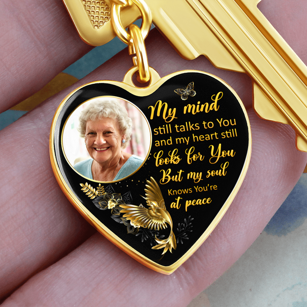 Golden Hummingbird My Mind HNLVBC0025 Personalized Memorial Heart Keychain