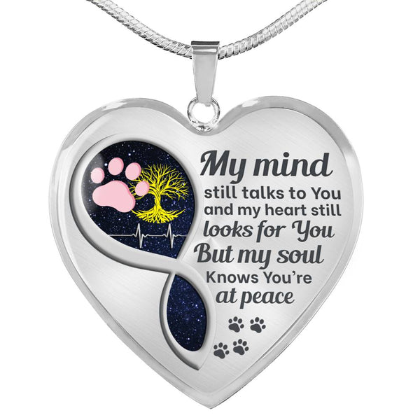 Light Pink Pet Paw Print My Mind Memorial Heart Pendant Necklace HNLVBC0012
