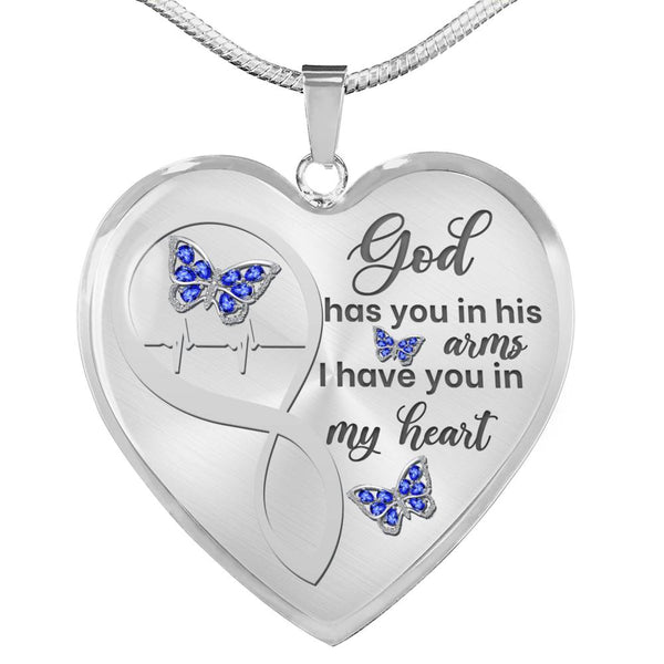 Blue Butterfly God Has You Memorial Heart Pendant Necklace HNLVBC0001