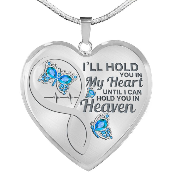 Light Blue Butterfly Hold You In My Heart Memorial Heart Pendant Necklace HNLVBC0007