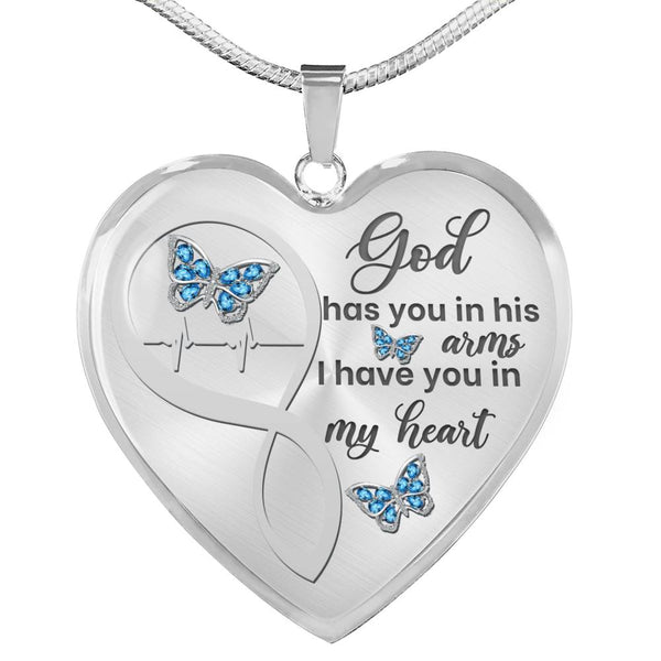 Light Blue Butterfly God Has You Memorial Heart Pendant Necklace HNLVBC0001