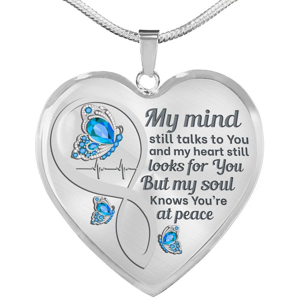 Light Blue Butterfly My Mind Memorial Heart Pendant Necklace HNLVBC0002