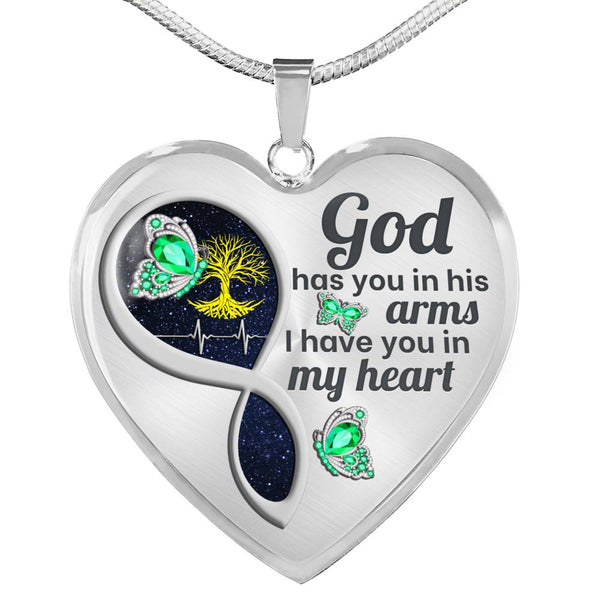 Aquamarine Butterfly God Has You Memorial Heart Pendant Necklace HNLVBC0014