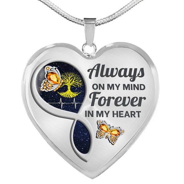 Orange Butterfly Always In My Mind Memorial Heart Pendant Necklace HNLVBC0017