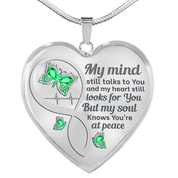 Aquamarine Butterfly My Mind Memorial Heart Pendant Necklace HNLVBC0005