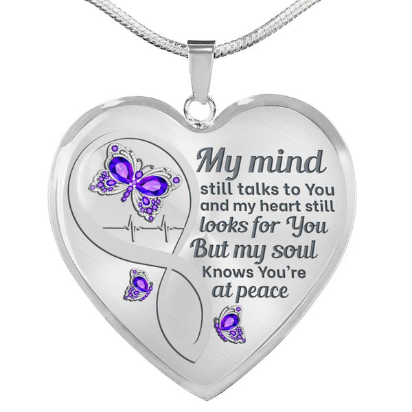 Violet Butterfly My Mind Memorial Heart Pendant Necklace HNLVBC0005