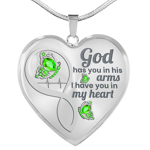 Green Butterfly God Has You Memorial Heart Pendant Necklace HNLVBC0003