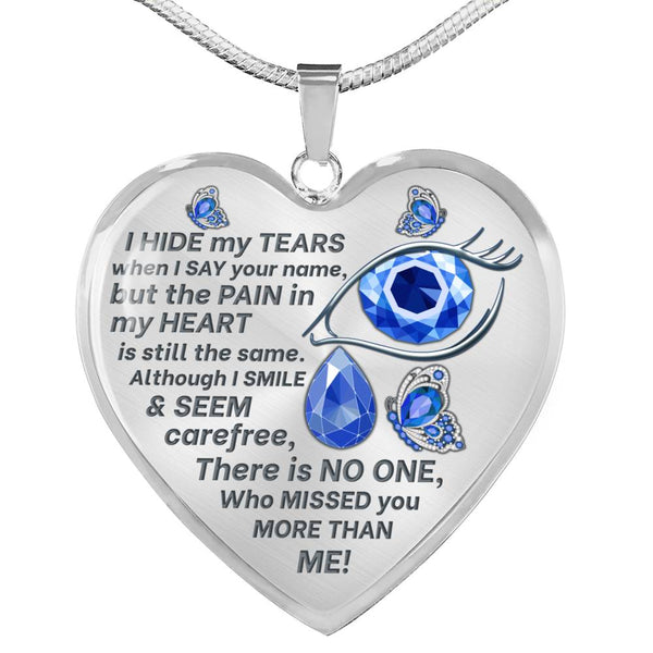 Blue Butterfly I Hide My Tears Memorial Heart Pendant Necklace HNLVBC0004