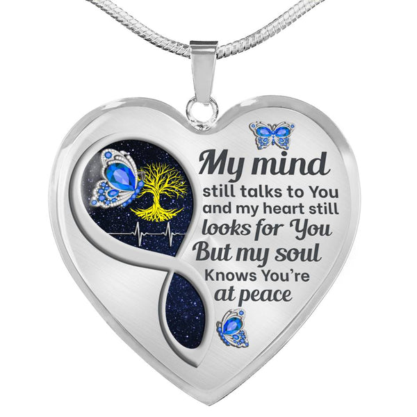 Light Blue Butterfly My Mind Memorial Heart Pendant Necklace HNLVBC0012