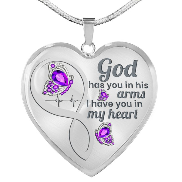 Violet Butterfly God Has You Memorial Heart Pendant Necklace HNLVBC0003