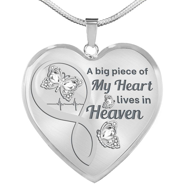 White Butterfly A Big Piece Memorial Heart Pendant Necklace HNLVBC0006