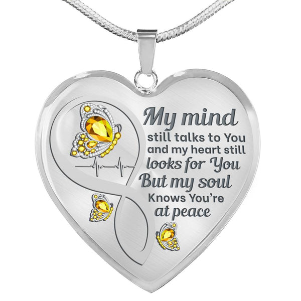 Yellow Butterfly My Mind Memorial Heart Pendant Necklace HNLVBC0002
