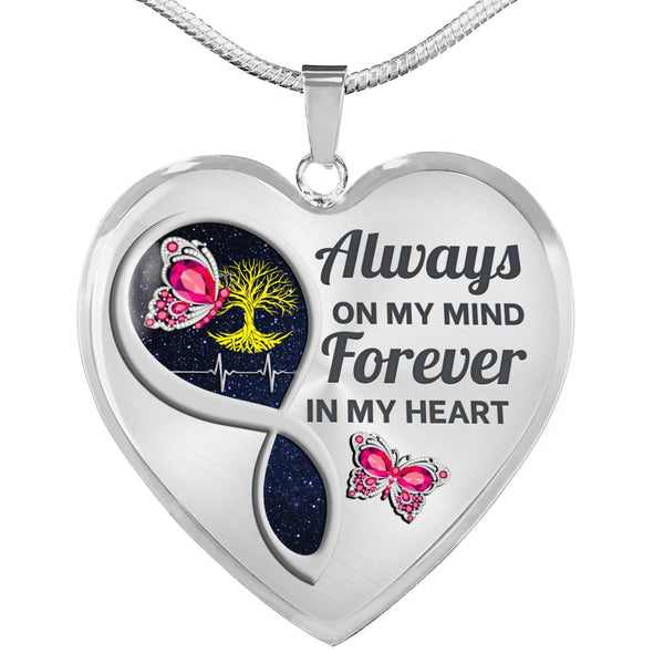 Pink Butterfly Always In My Mind Memorial Heart Pendant Necklace HNLVBC0017