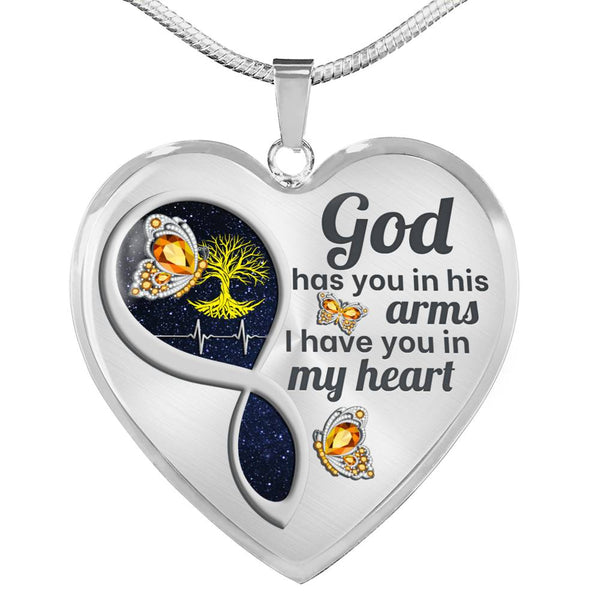 Orange Butterfly God Has You Memorial Heart Pendant Necklace HNLVBC0014