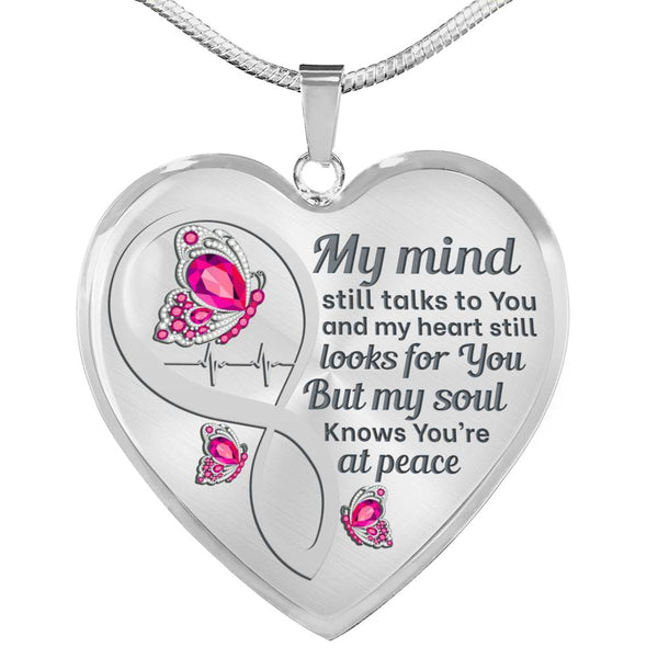 Pink Butterfly My Mind  Memorial Heart Pendant Necklace HNLVBC0002