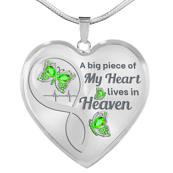 Green Butterfly A Big Piece Memorial Heart Pendant Necklace HNLVBC0006