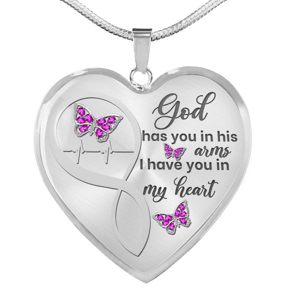 Magenta Butterfly God Has You  Memorial Heart Pendant Necklace HNLVBC0001