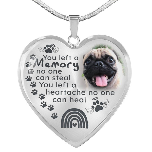Pet Paw You Left A Memory Personalized Memorial Heart Pendant Necklace HNLVBC0022