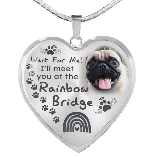 Pet Paw Meet You At The Rainbow Bridge Personalized Memorial Heart Pendant Necklace HNLVBC0022