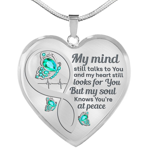 Turquoise Butterfly My Mind Memorial Heart Pendant Necklace HNLVBC0002