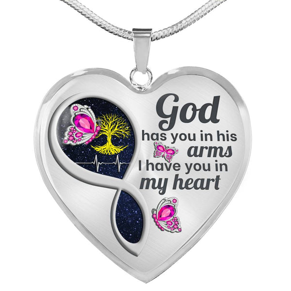 Magenta Butterfly God Has You Memorial Heart Pendant Necklace HNLVBC0014