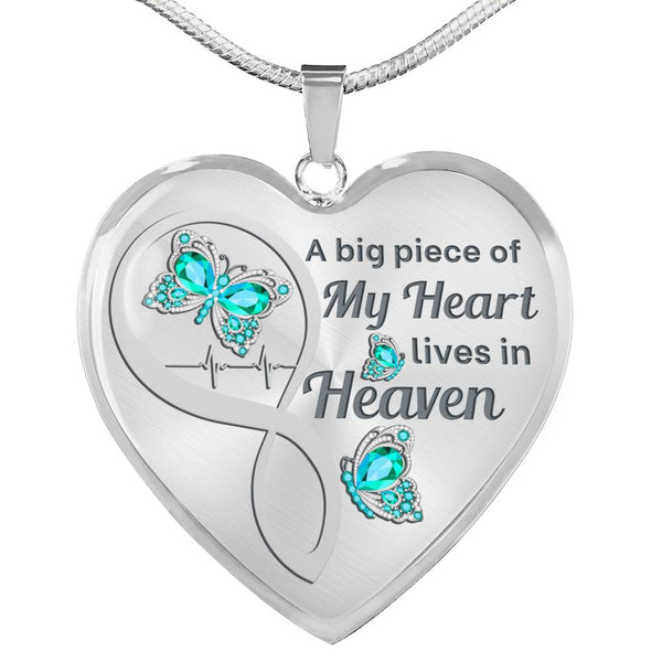Turquoise Butterfly A Big Piece Memorial Heart Pendant Necklace HNLVBC0006