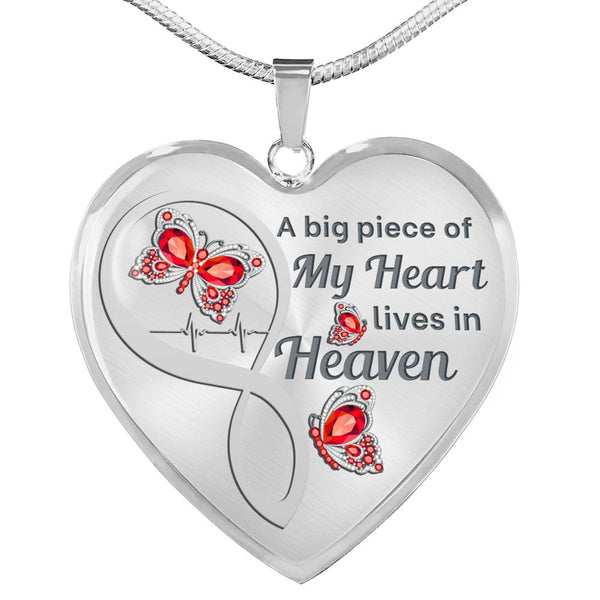 Red Butterfly A Big Piece Memorial Heart Pendant Necklace HNLVBC0006