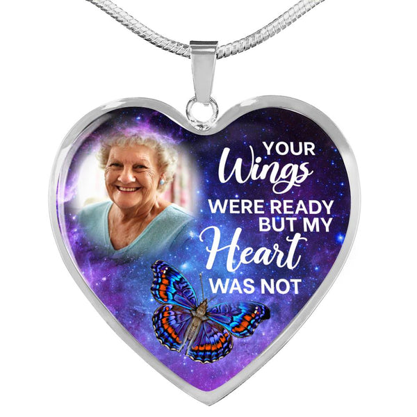 Butterfly Galaxy Your Wings Were Ready Personalized Memorial Heart Pendant Necklace HNLVBC0023