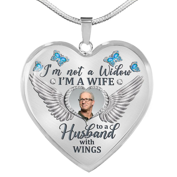 Light Blue Butterfly Im Not A Widow  Memorial Heart Pendant Necklace HNLVBC0009