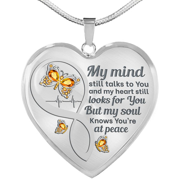 Orange Butterfly My Mind Memorial Heart Pendant Necklace HNLVBC0005