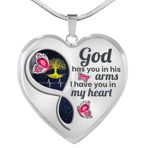 Pink Butterfly God Has You Memorial Heart Pendant Necklace HNLVBC0014