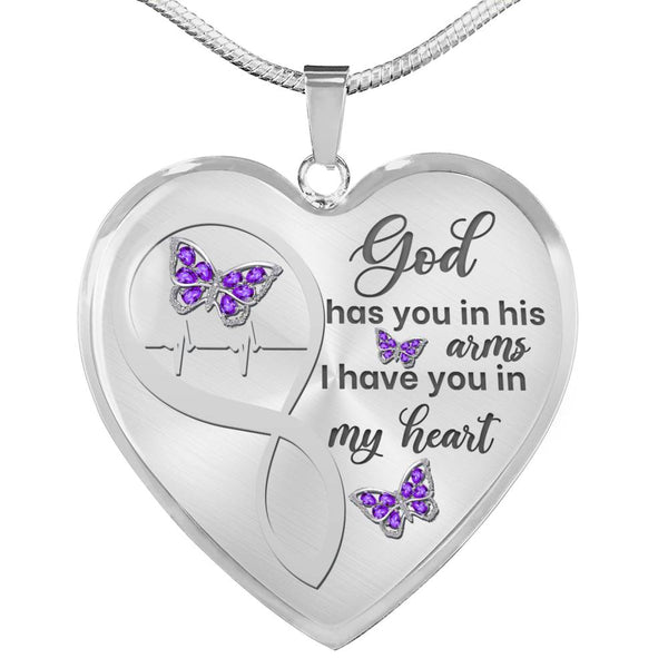 Purple Butterfly God Has You  Memorial Heart Pendant Necklace HNLVBC0001