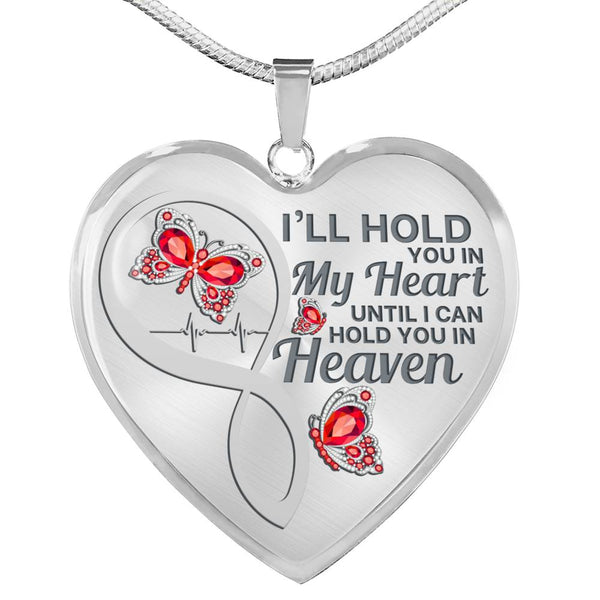 Red Butterfly Hold You In My Heart  Memorial Heart Pendant Necklace HNLVBC0007