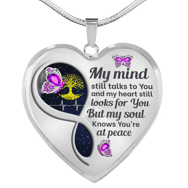 Violet Butterfly My Mind Memorial Heart Pendant Necklace HNLVBC0012